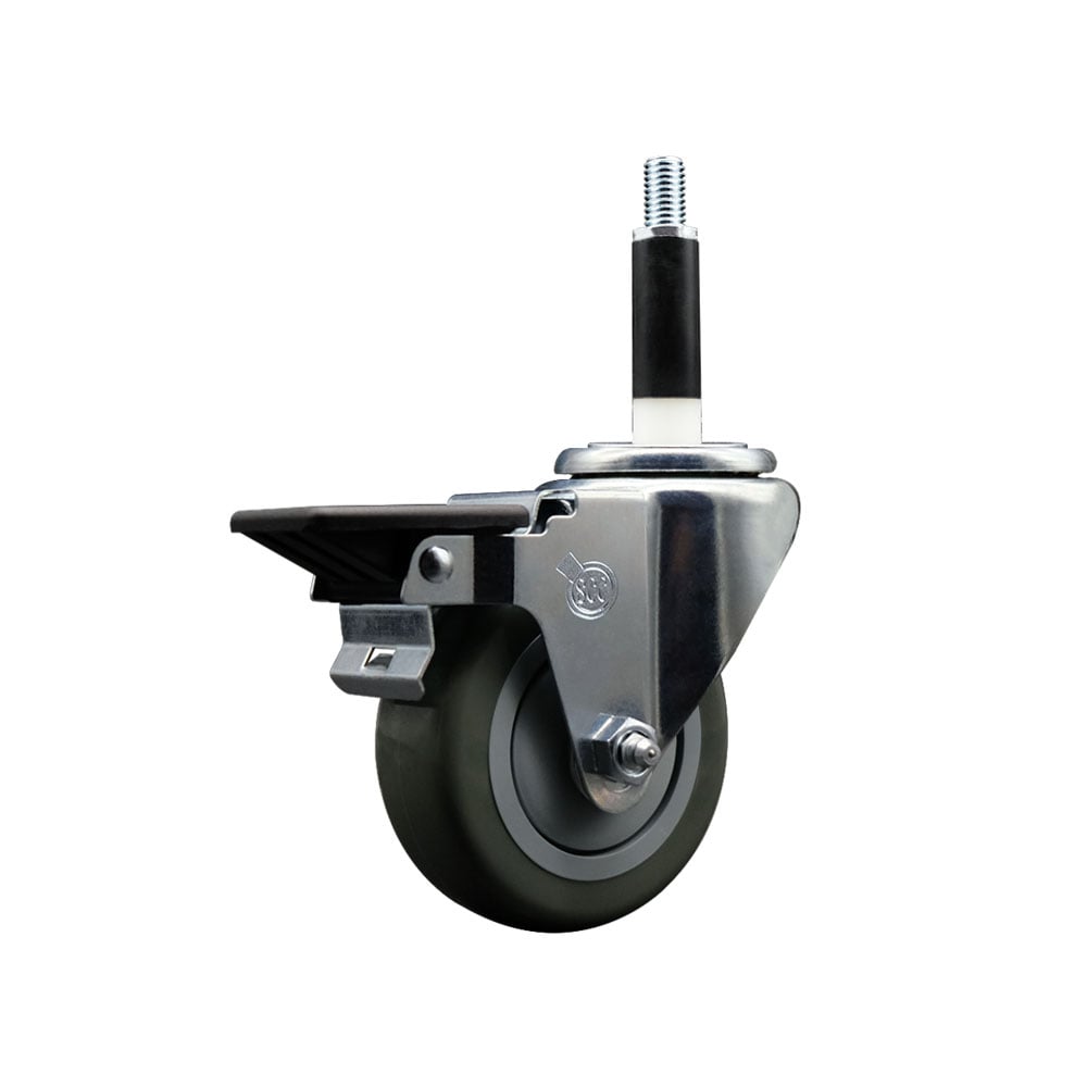 SCC-EX20S3514-PPUB-PLB-78 Polyurethane Expanding Stem Swivel Caster with 3.5 in. Gray Wheel & 0.87 in. Stem & Posi Locking Brake