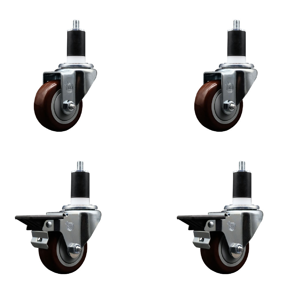 SCC-EX20S314-PPUB-MRN-2-PLB-2-112 Polyurethane Swivel Expanding Stem Caster with 3 in. Maroon Wheels & 1.5 in. Stems - Set of 4