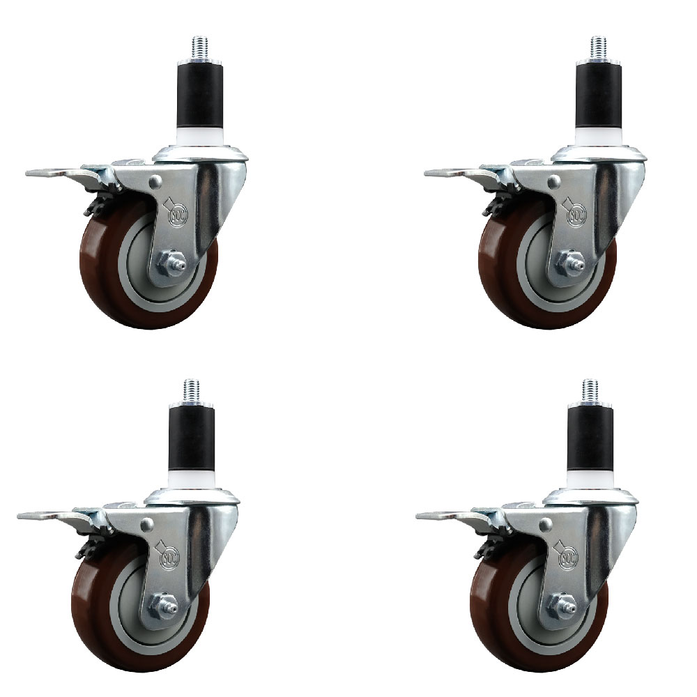 SCC-EXTTL20S3514-PPUB-MRN-112-4 Polyurethane Swivel Expanding Stem Caster with 3.5 in. Maroon Wheels & 1.5 in. Stems - Set of 4