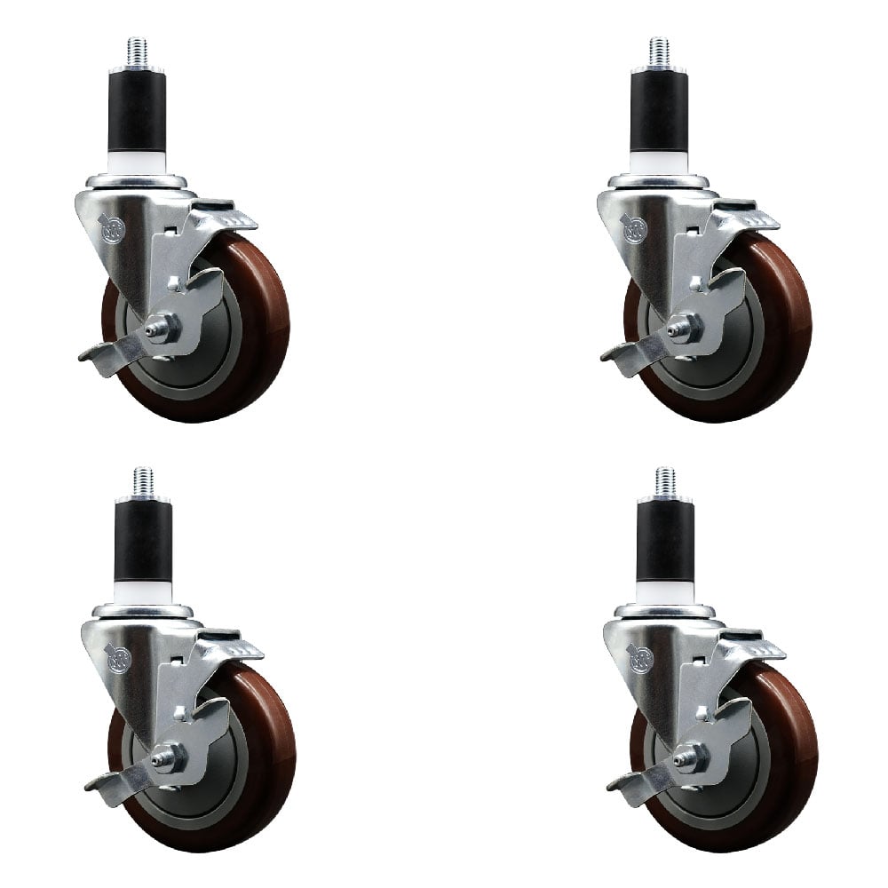 SCC-EX20S414-PPUB-MRN-TLB-112-4 Polyurethane Swivel Expanding Stem Caster with 4 in. Maroon Wheels & 1.5 in. Stems - Set of 4