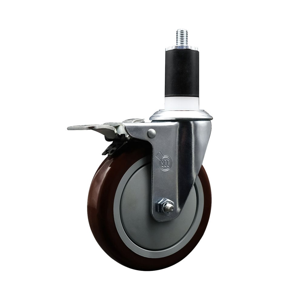 SCC-EXTTL20S514-PPUB-MRN-112 Polyurethane Expanding Stem Swivel Caster with 5 in. Maroon Wheel & 1.5 in. Stem & Total Locking Brake