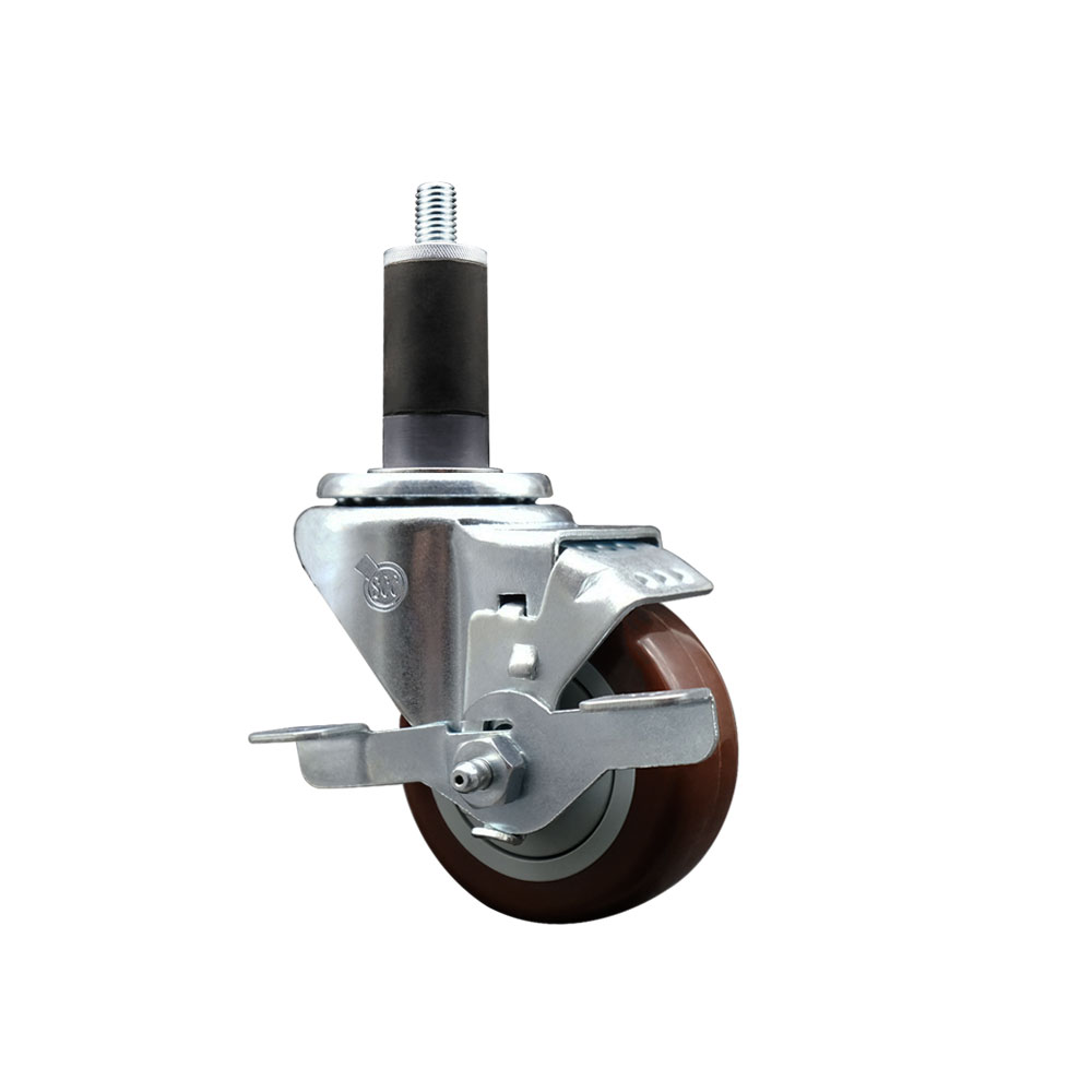 SCC-EX20S314-PPUB-MRN-TLB-114 Polyurethane Expanding Stem Swivel Caster with 3 in. Maroon Wheel & 1.25 in. Stem & Top Locking Brake