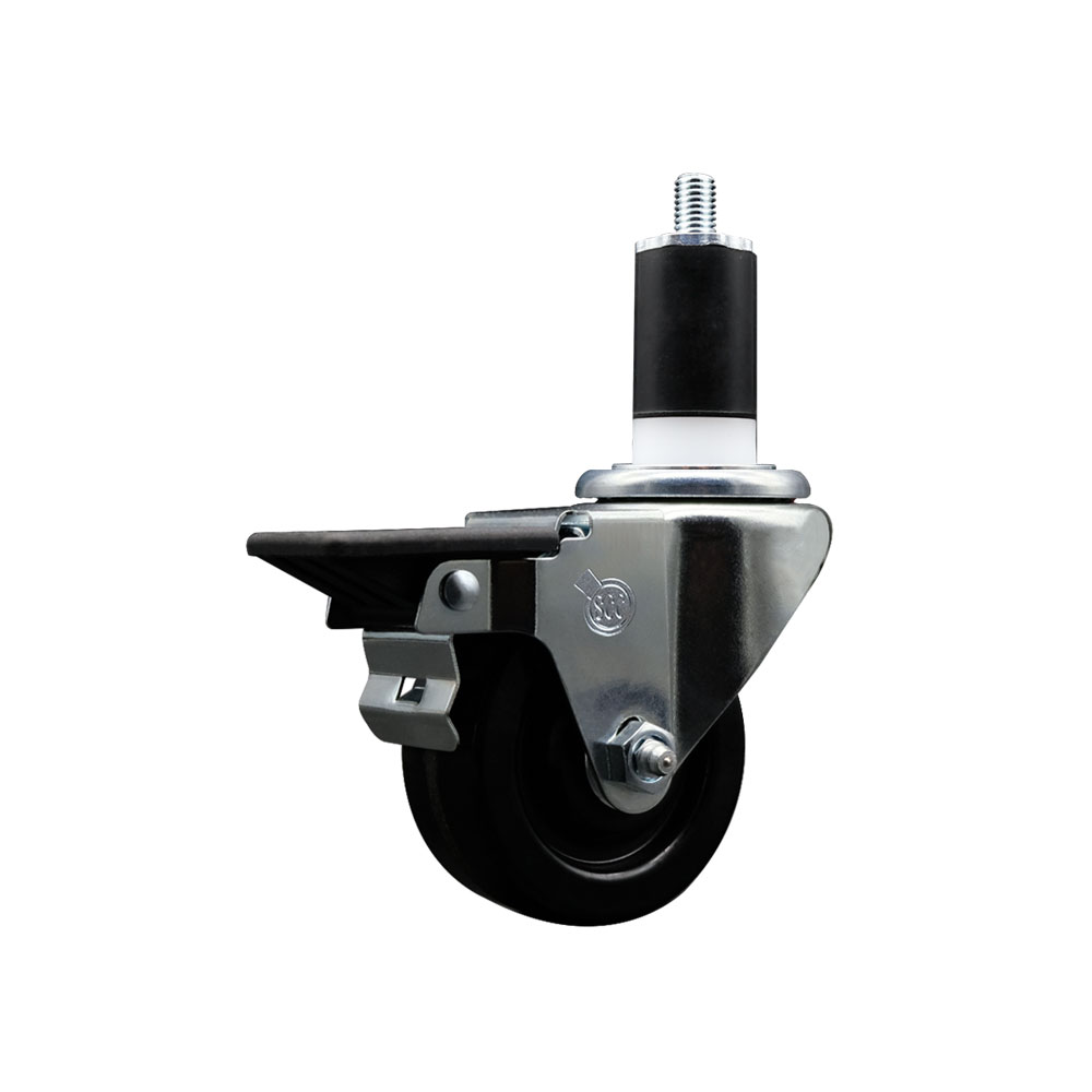 SCC-EX20S314-PHR-PLB-112 Phenolic Swivel Expanding Stem Caster with Roller Bearing 3 x 1.25 in. Black Wheel & 1.5 in. Stem & Posi Locking Brake