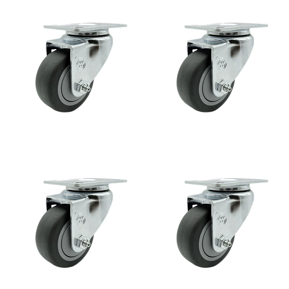 SCC-20S314-TPRB-TP2-4 Swivel Caster with 3 in. Thermoplastic Rubber Wheel - 3.13 x 4.13 in. Overall Top Plate - Set of 4