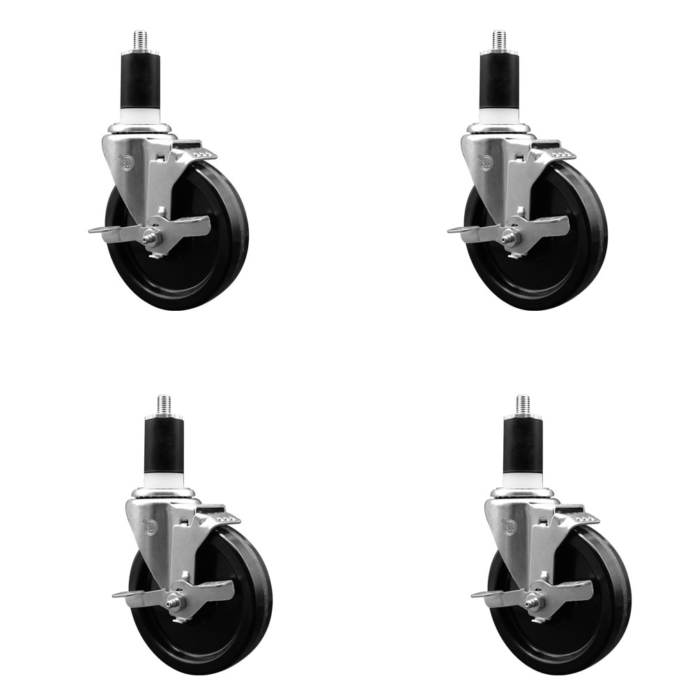 SCC-EX20S514-PHR-TLB-112-4 Phenolic Swivel Expanding Stem Caster with Roller Bearings 5 x 1.25 in. Black Wheels & 1.5 in. Stems - Set of 4