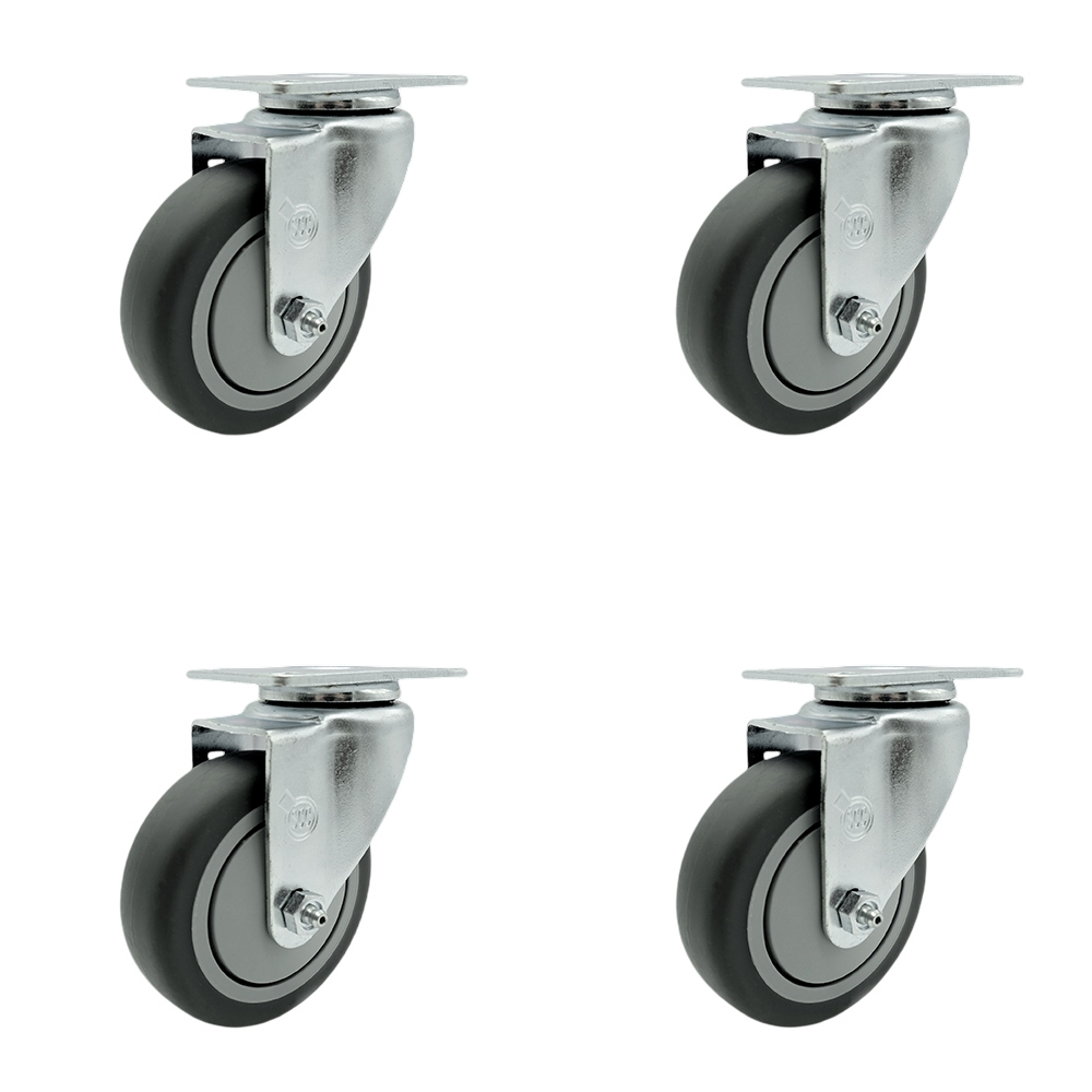 Swivel Caster - 4 in. Thermoplastic Rubber Wheel - Set of 4 - 1000 lbs Capacity