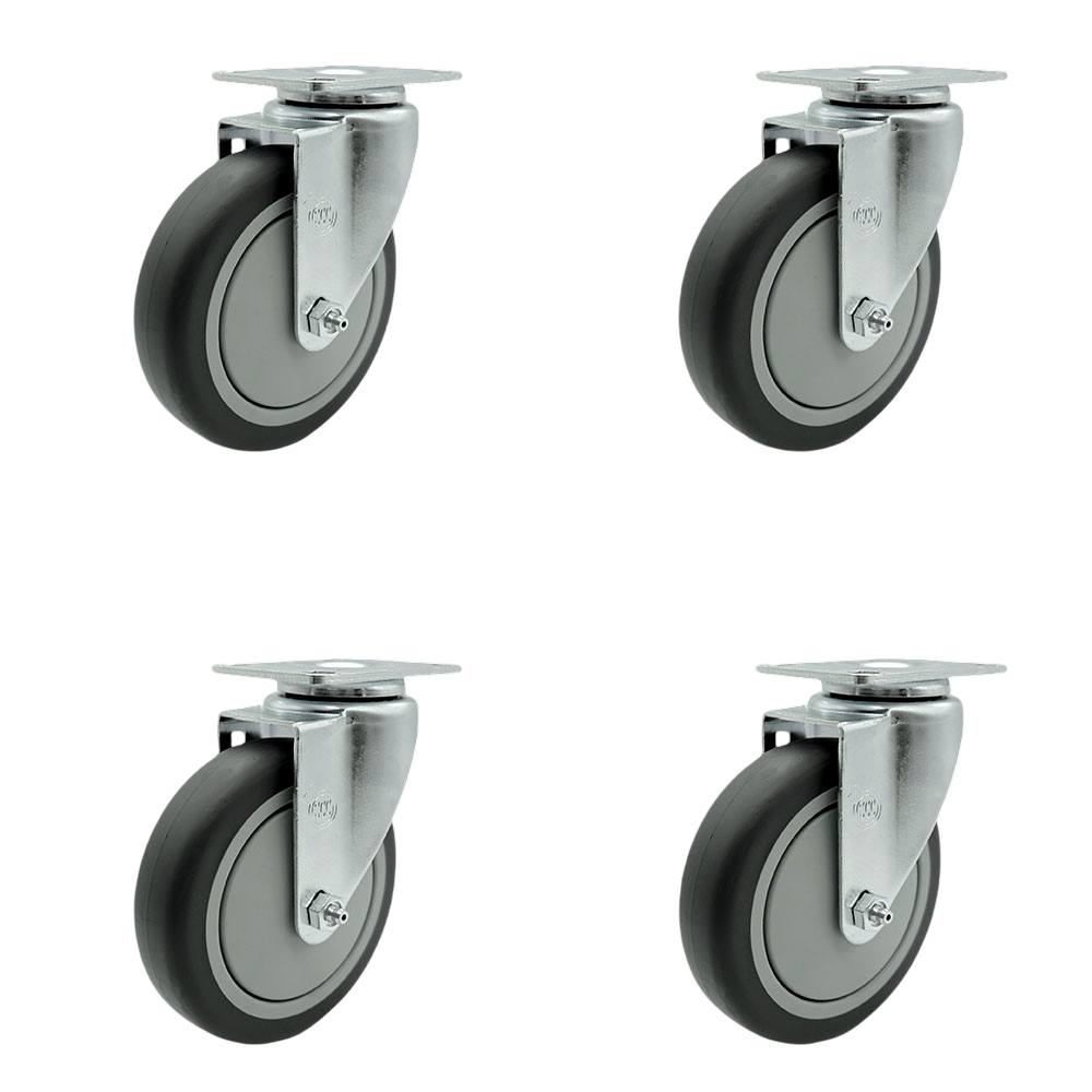 SCC-20S514-TPRB-TP3-4 Swivel Caster with 5 in. Thermoplastic Rubber Wheel - 4 x 4.5 in. Overall Top Plate - Set of 4