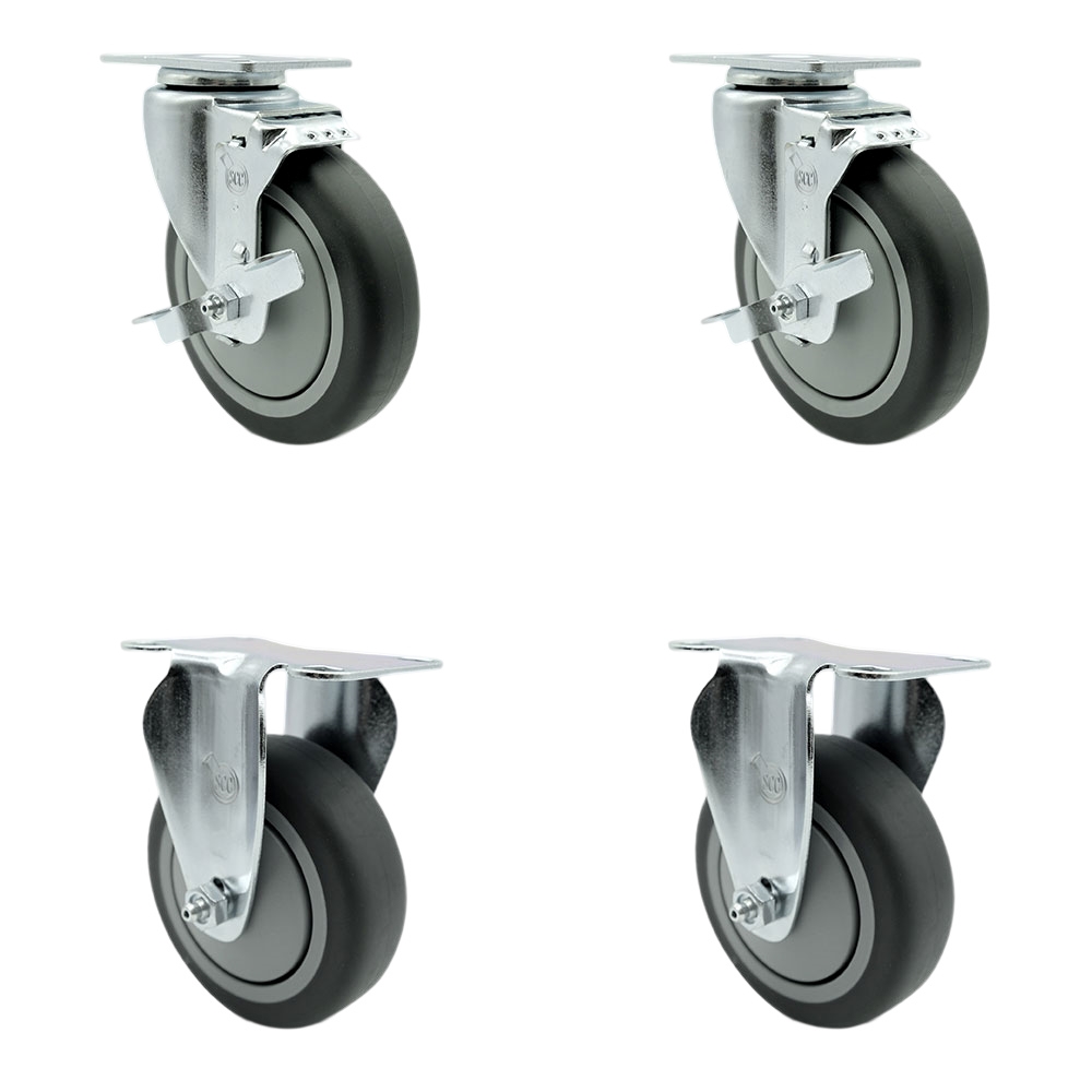 Swivel Caster Set - 5 in. Thermoplastic Rubber Wheels - Set of 4 - 1200 lbs Capacity