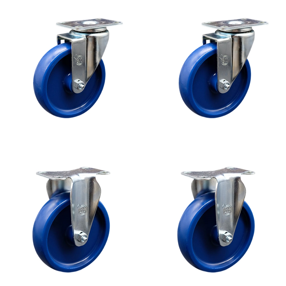 SCC-20S514-SPUS-TP3-2-R-2 Swivel Caster with 2 Rigid Casters, 5 in. Solid Polyurethane Wheel - 4 x 4.5 in. Overall Top Plate - Set of 4