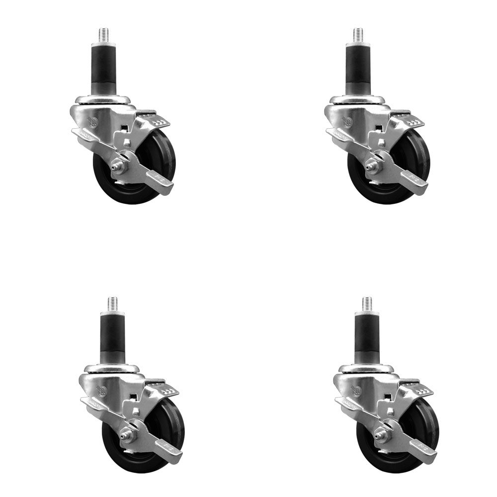 SCC-EX20S314-PHR-TLB-114-4 Phenolic Swivel Expanding Stem Caster with Roller Bearings 3 x 1.25 in. Black Wheels & 1.25 in. Stems - Set of 4