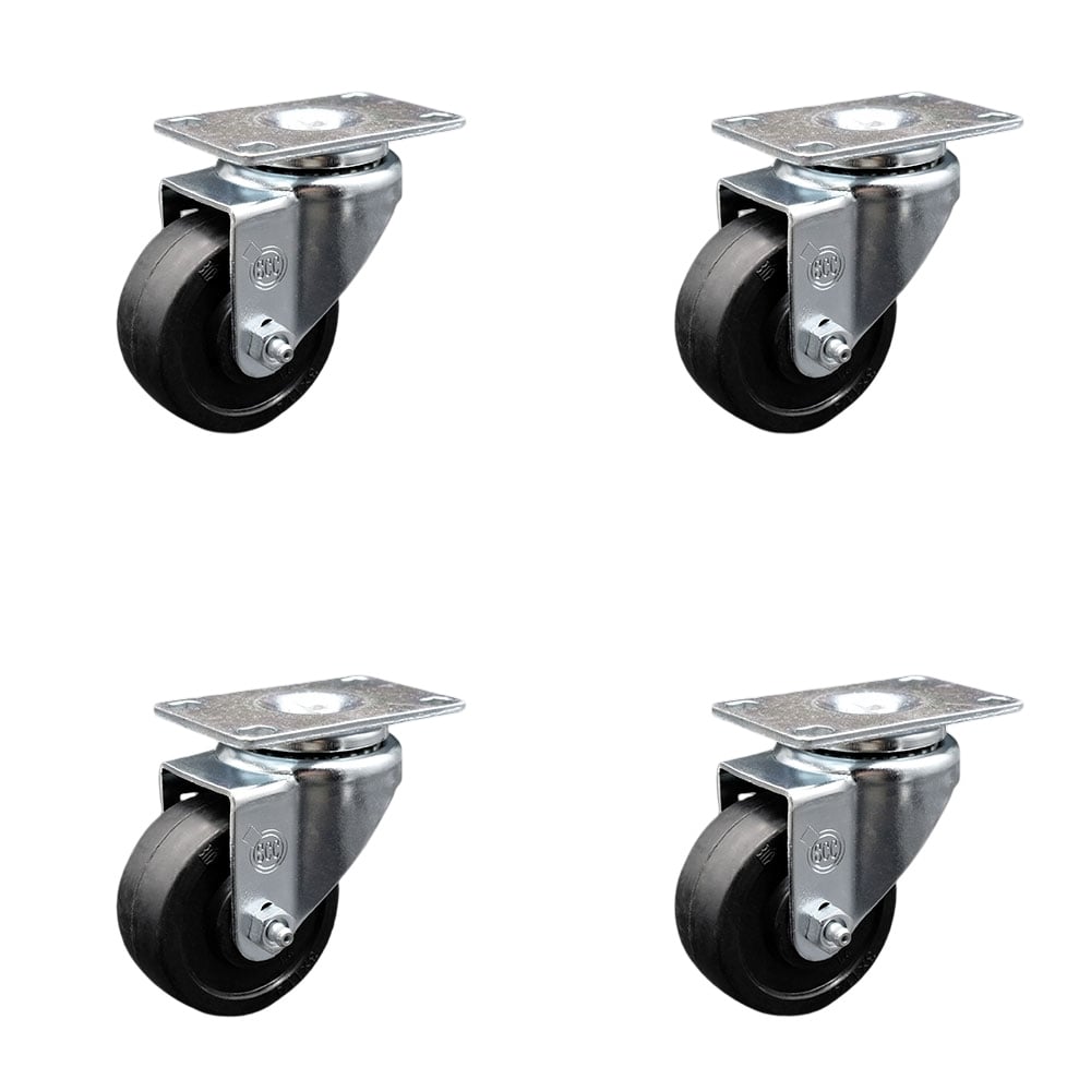 SCC-20S314-SRS-TP2-4 Swivel Caster with 3 in. Soft Rubber Wheel - 3.13 x 4.13 in. Overall Top Plate - Set of 4