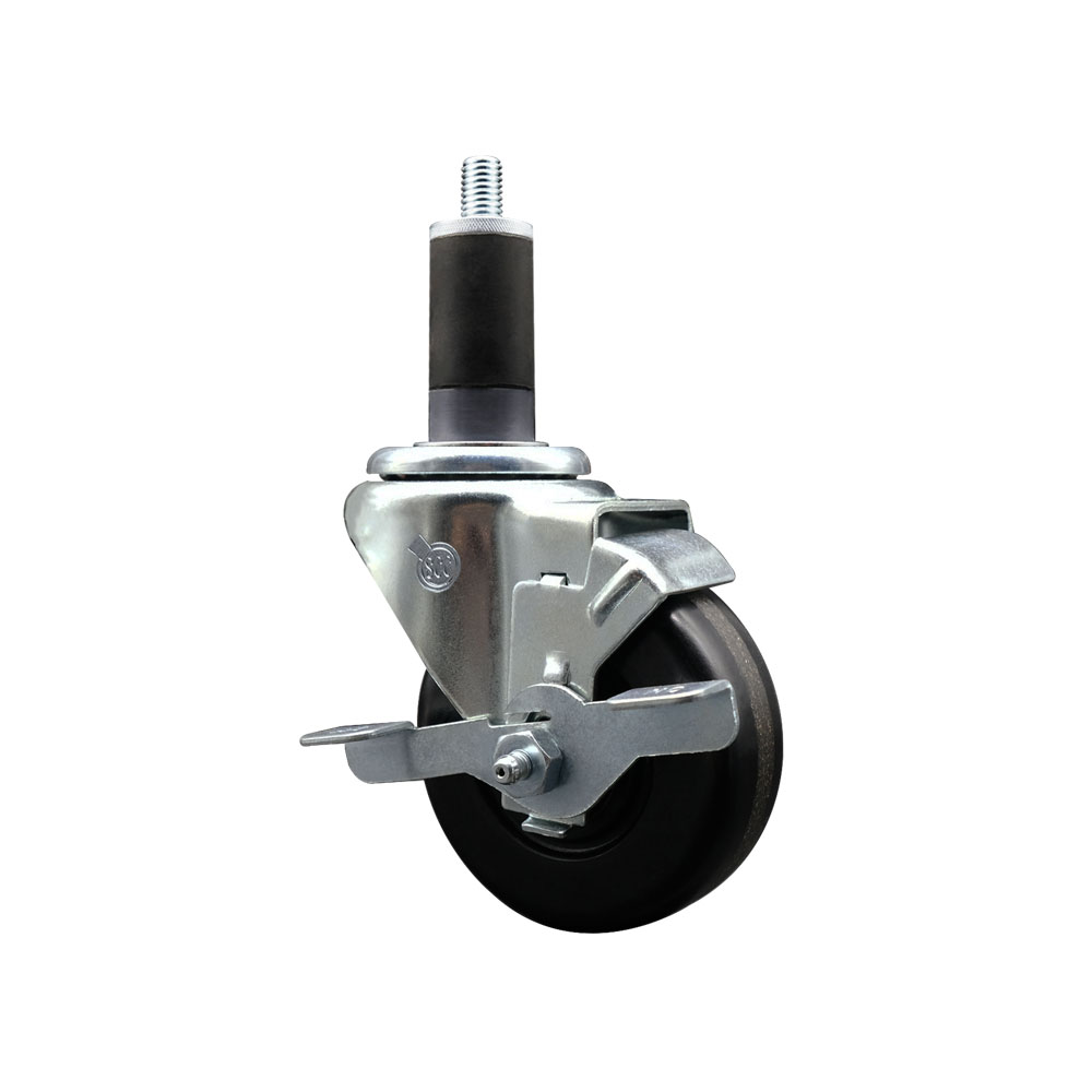 SCC-EX20S3514-PHR-TLB-114 Phenolic Swivel Expanding Stem Caster with Roller Bearing 3.5 x 1.25 in. Black Wheel & 1.25 in. Stem & Top Locking Brake