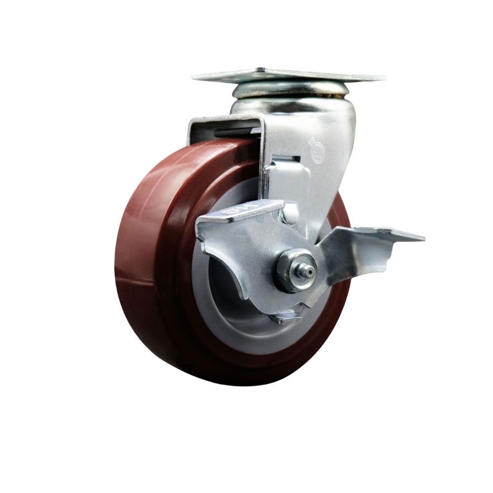 SCC-20S520-PPUB-TLB Swivel Top Plate Caster, Maroon - 5 in. by 2 in. Polyurethane on Polyolefin Wheel Ball Bearing