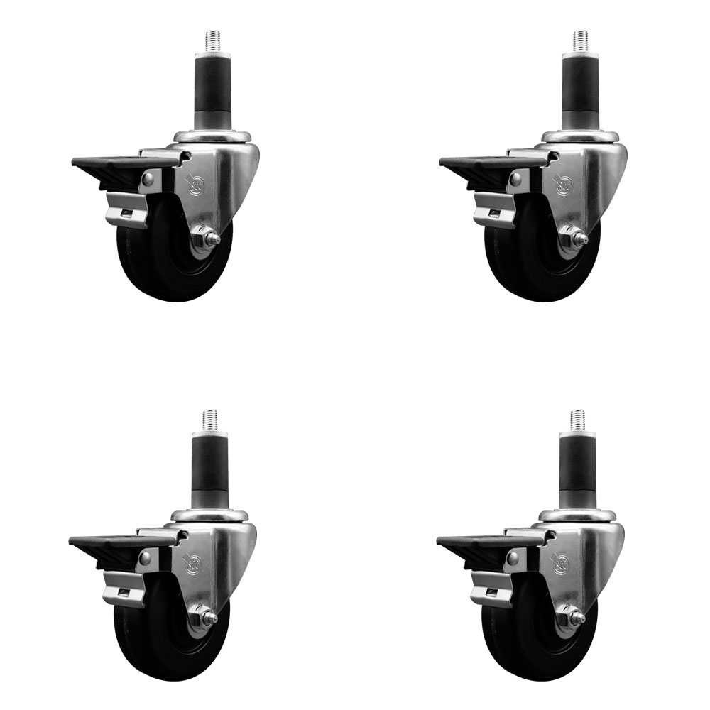 SCC-EX20S3514-PHR-PLB-114-4 Phenolic Swivel Expanding Stem Caster with Roller Bearings 3.5 x 1.25 in. Black Wheels & 1.25 in. Stems - Set of 4