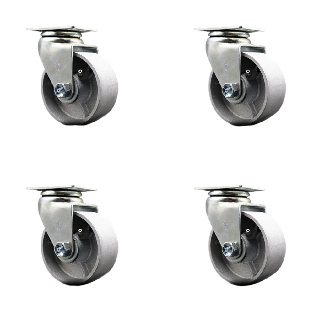 SCC-20S420-SSB-4 Swivel Top Plate Caster Set, Silver - 4 in. by 2 in. Semi Steel Cast Iron Wheel Ball Bearing