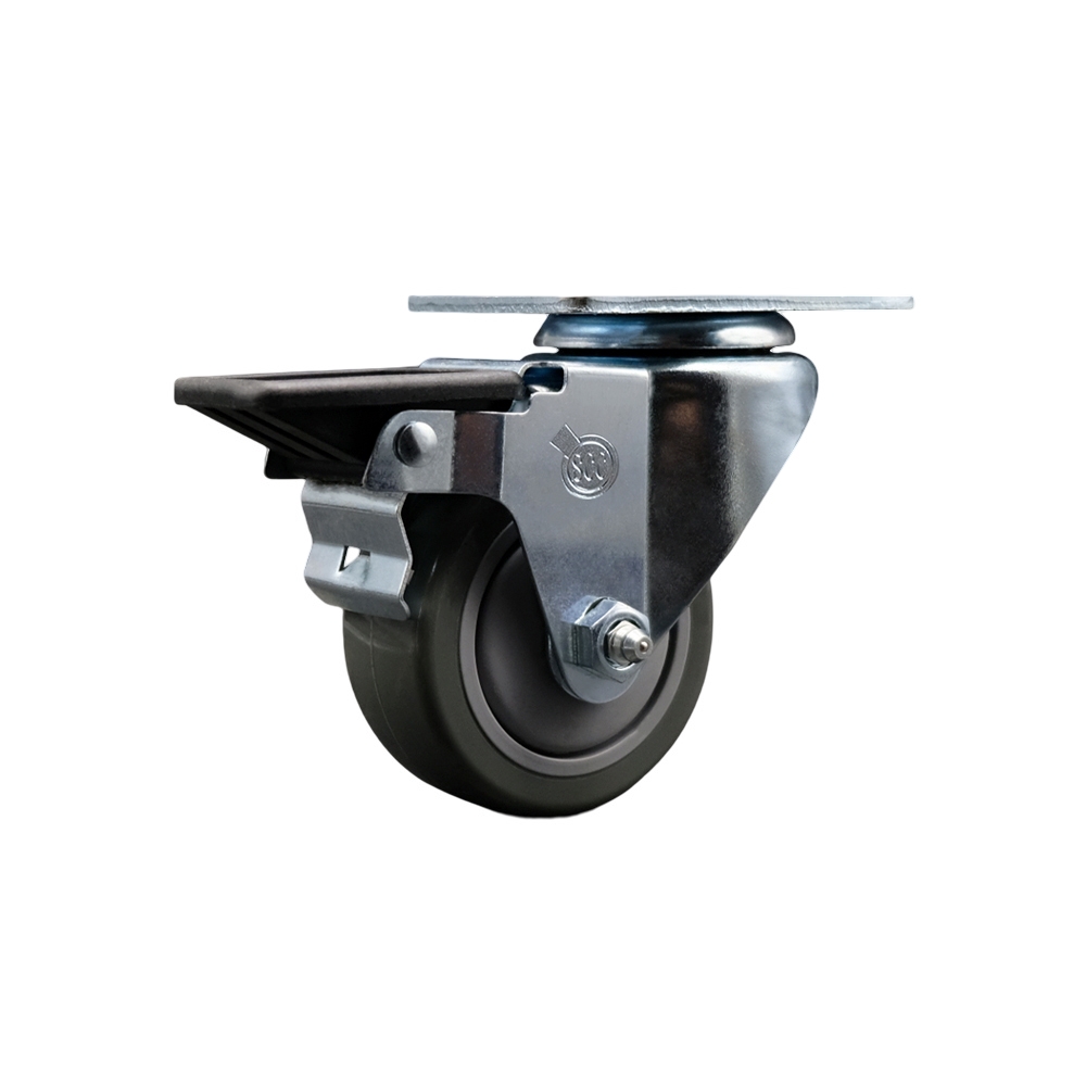 SCC-20S314-PPUB-PLB Polyurethane Swivel Top Plate Swivel Caster with 3 in. Gray Wheel & Posi Locking Brake