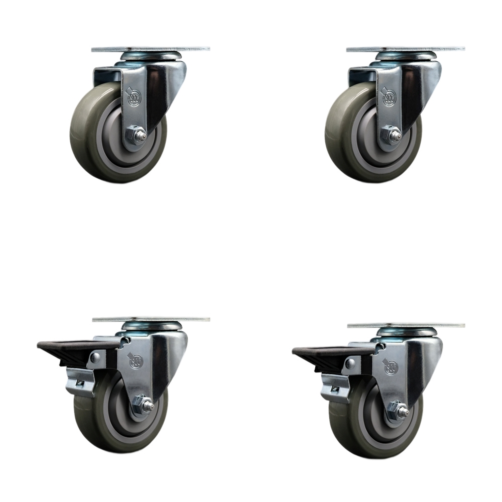 SCC-20S3514-PPUB-2-PLB-2 Polyurethane Swivel Top Plate Caster with 3.5 in. Gray Wheels - Set of 4