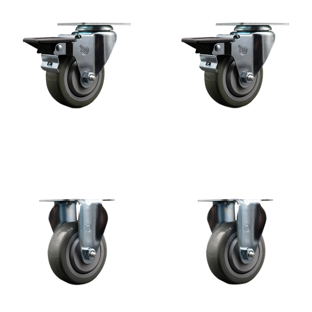 SCC-20S3514-PPUB-PLB-2-R-2 Polyurethane Swivel Top Plate Caster with 3.5 in. Gray Wheels - Set of 4