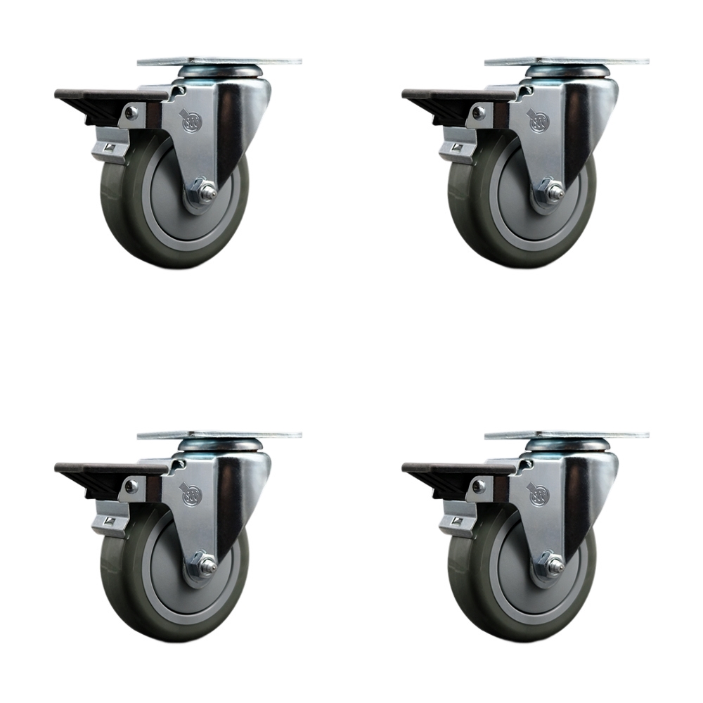 SCC-20S414-PPUB-PLB-4 Polyurethane Swivel Top Plate Caster with 4 in. Gray Wheels - Set of 4