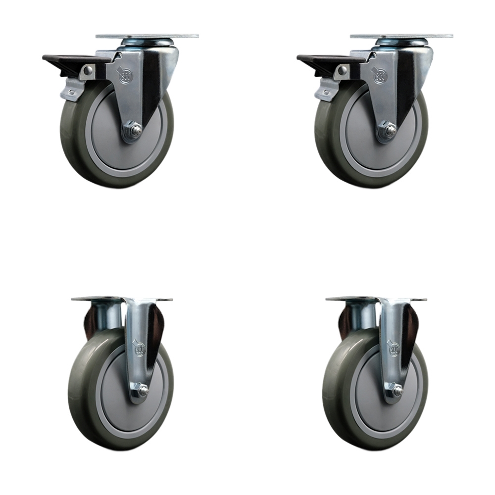 SCC-20S514-PPUB-PLB-2-R-2 Polyurethane Swivel Top Plate Caster with 5 in. Gray Wheels - Set of 4