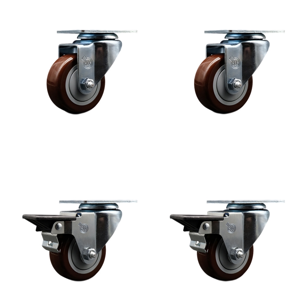 SCC-20S314-PPUB-MRN-2-PLB-2 Polyurethane Swivel Top Plate Caster with 3 in. Maroon Wheels - Set of 4
