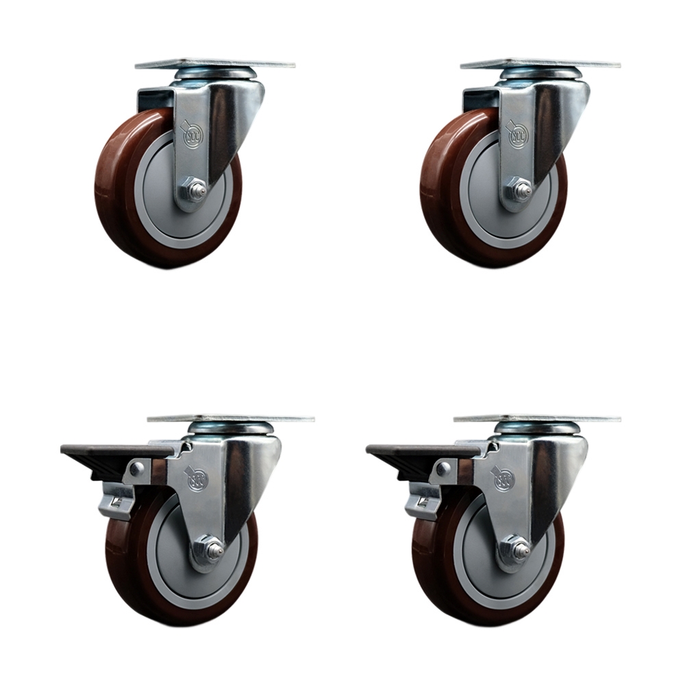 SCC-20S414-PPUB-MRN-2-PLB-2 Polyurethane Swivel Top Plate Caster with 4 in. Maroon Wheels - Set of 4