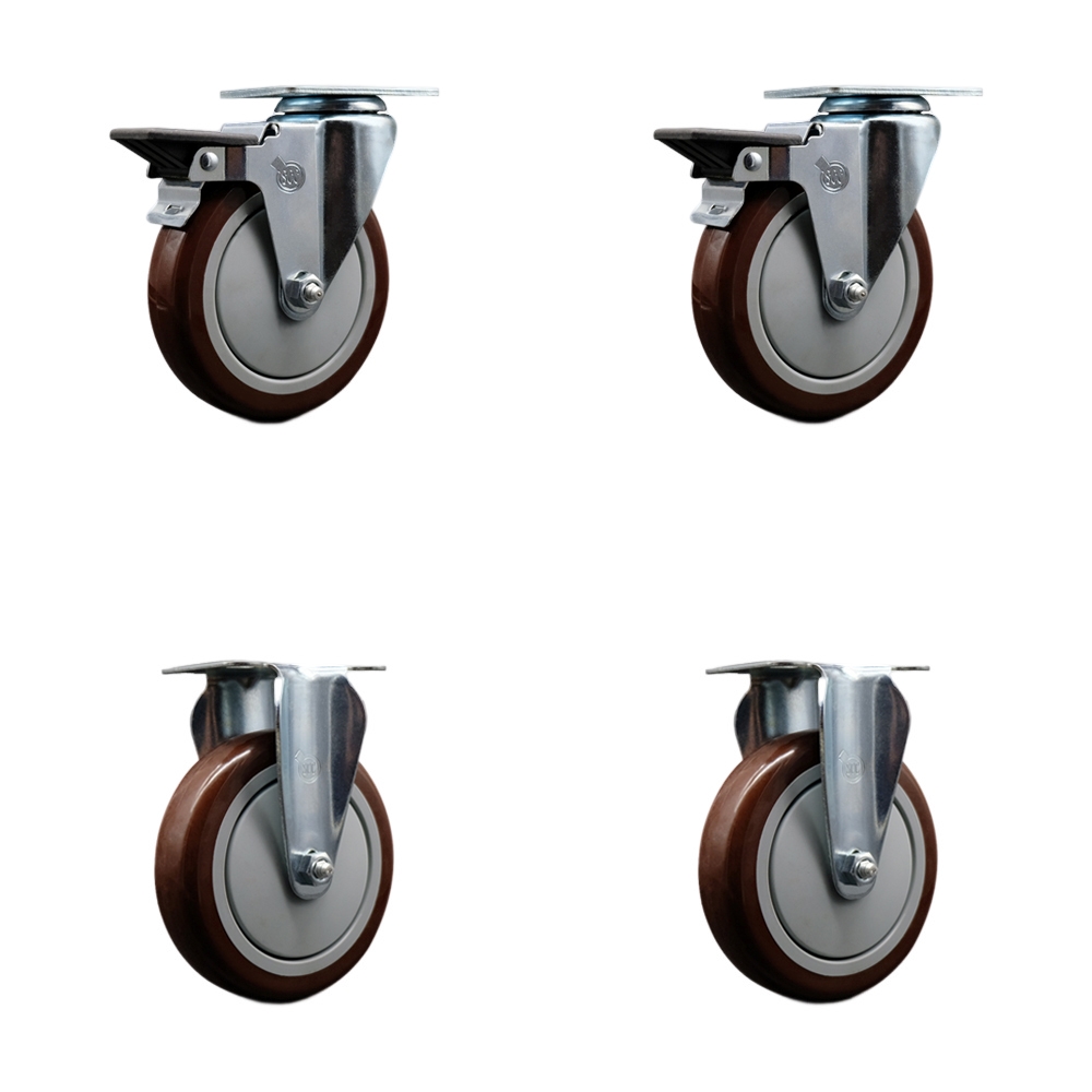 SCC-20S514-PPUB-MRN-PLB-2-R-2 Polyurethane Swivel Top Plate Caster with 5 in. Maroon Wheels - Set of 4