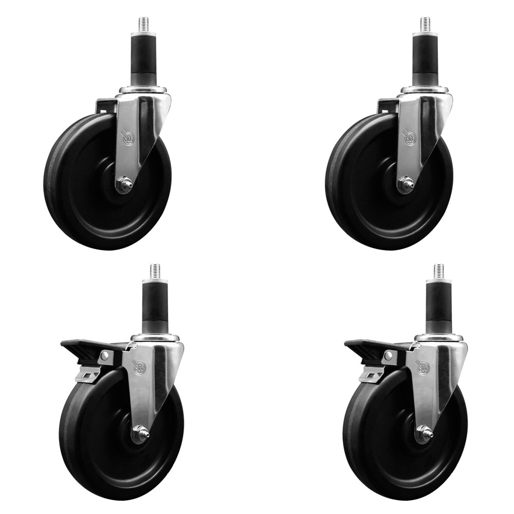SCC-EX20S615-PHR-2-PLB-2-114 Phenolic Swivel Expanding Stem Caster with Roller Bearings 6 x 1.5 in. Black Wheels & 1.25 in. Stems - Set of 4