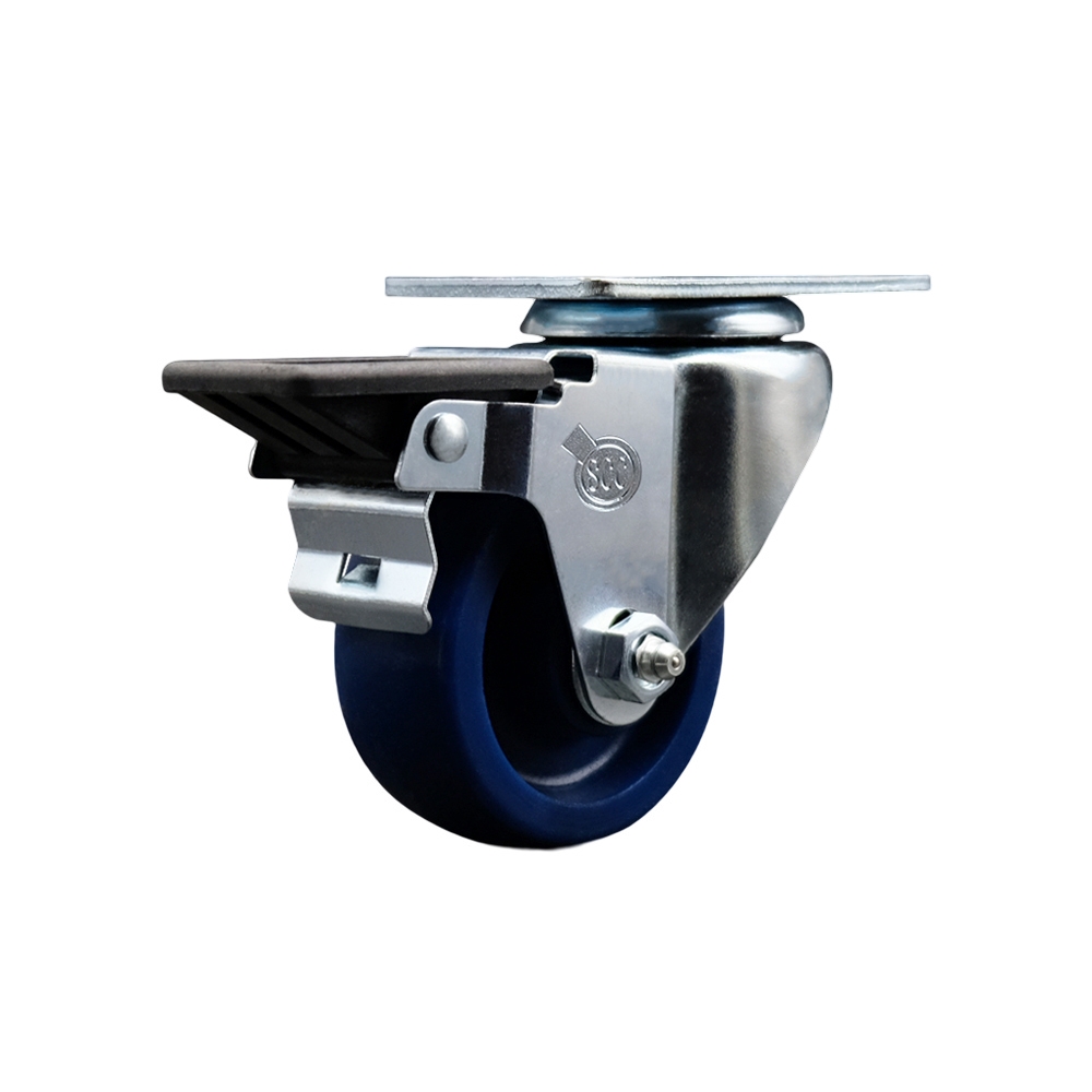 SCC-20S314-SPUS-PLB Solid Polyurethane Swivel Top Plate Swivel Caster with 3 in. Blue Wheel & Posi Locking Brake