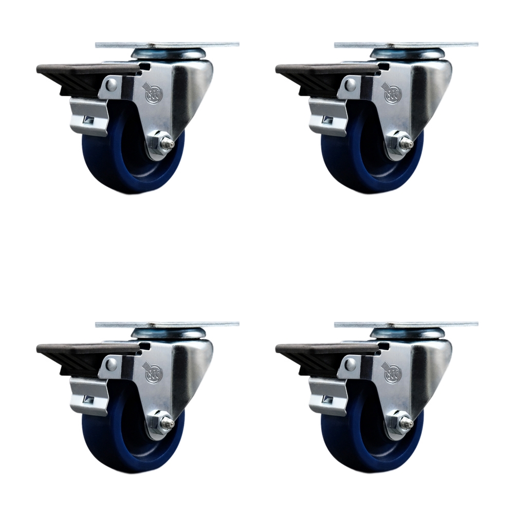 SCC-20S314-SPUS-PLB-4 Solid Polyurethane Swivel Top Plate Caster with 3 in. Blue Wheels - Set of 4