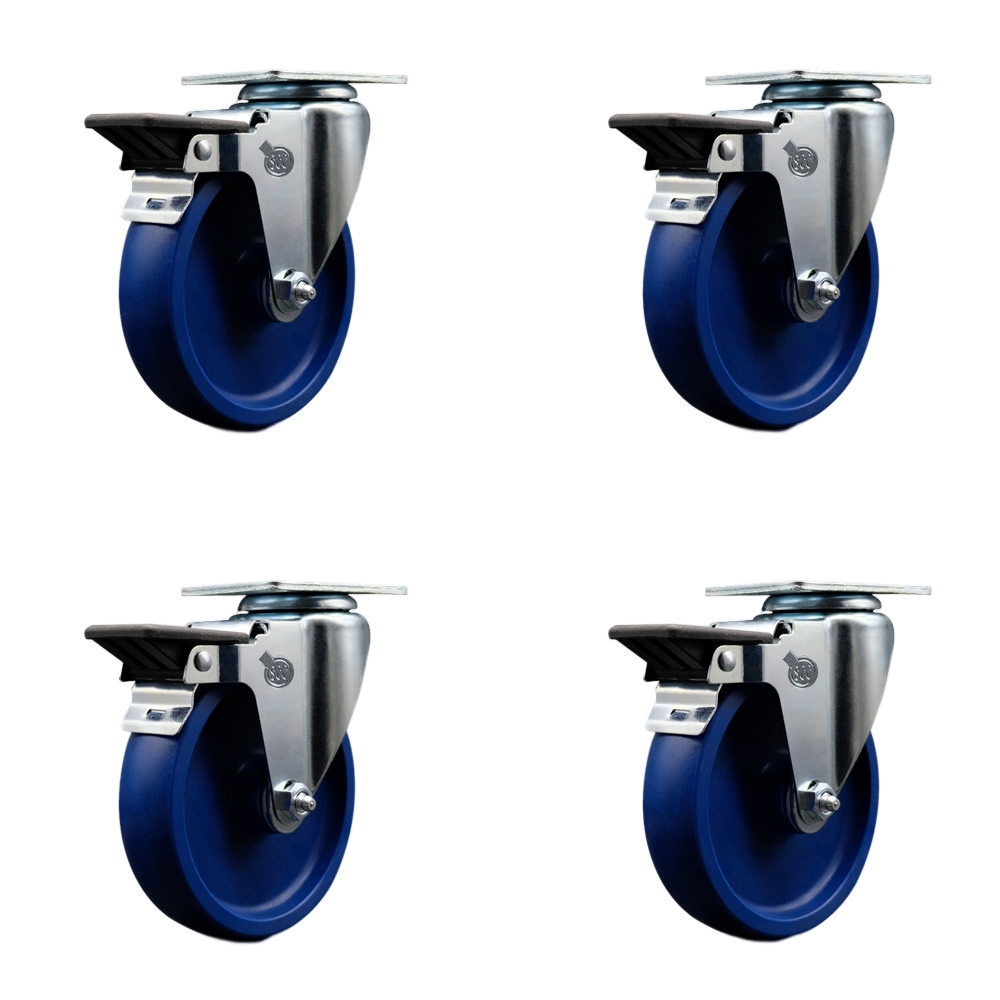 SCC-20S514-SPUS-PLB-4 Solid Polyurethane Swivel Top Plate Caster with 5 in. Blue Wheels - Set of 4