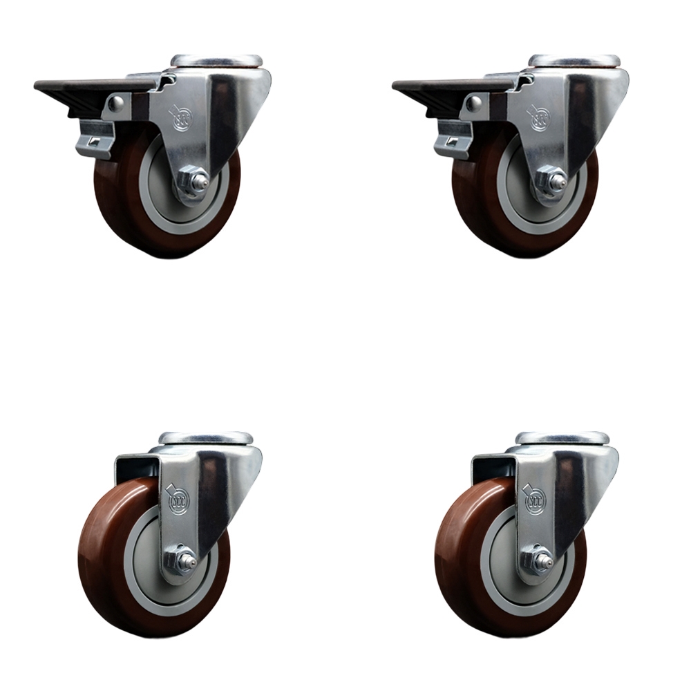 SCC-BH20S3514-PPUB-MRN-PLB-2-S-2 Polyurethane Swivel Bolt Hole Caster with 3.5 x 1.25 in. Maroon Wheels - Set of 4