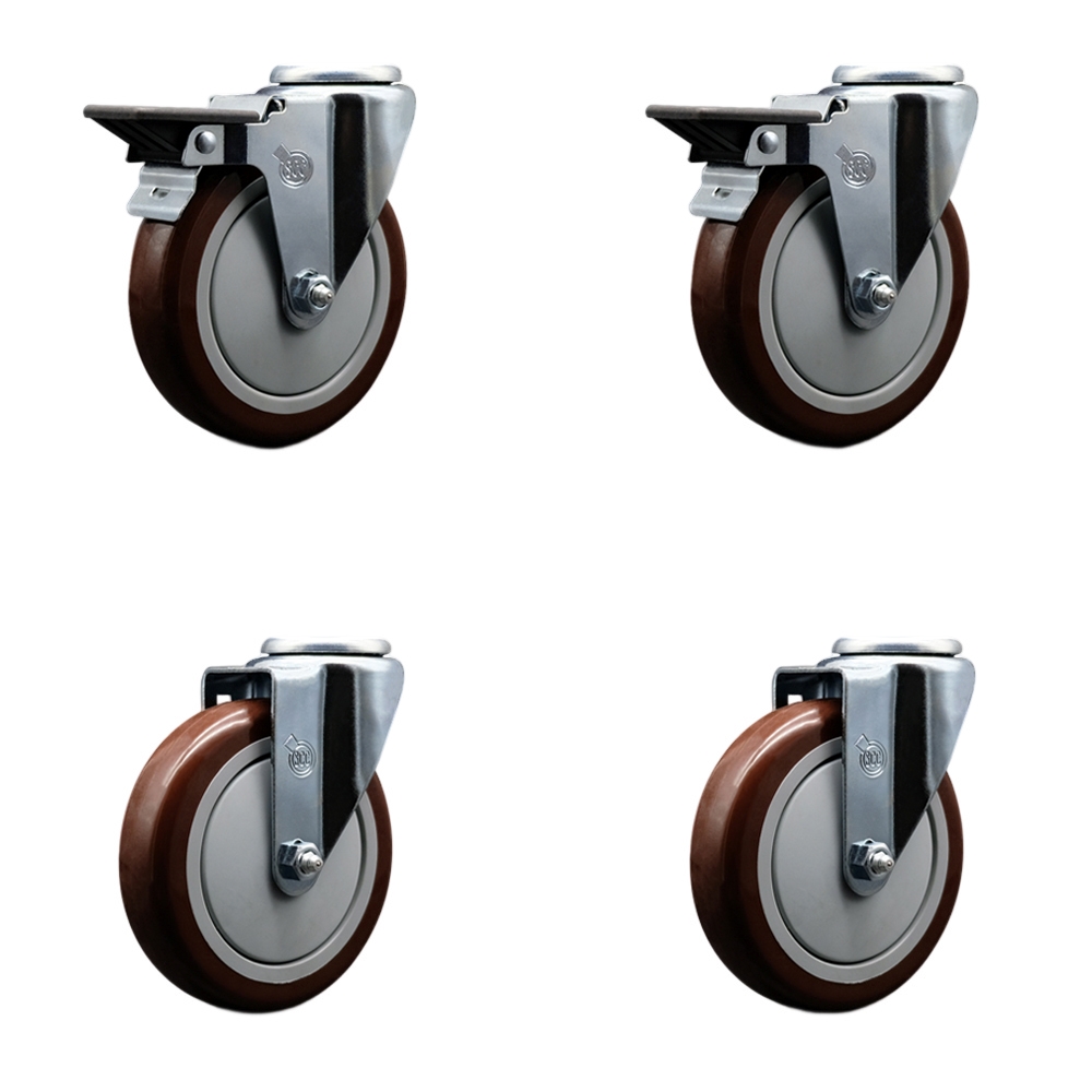 SCC-BH20S514-PPUB-MRN-PLB-2-S-2 Polyurethane Swivel Bolt Hole Caster with 5 x 1.25 in. Maroon Wheels - Set of 4