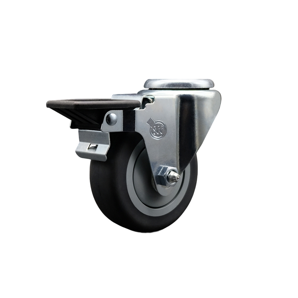 SCC-BH20S3514-TPRB-PLB Thermoplastic Rubber Swivel Bolt Hole Caster, 3.5 x 1.25 in. Gray Wheel & Posi Locking Brake