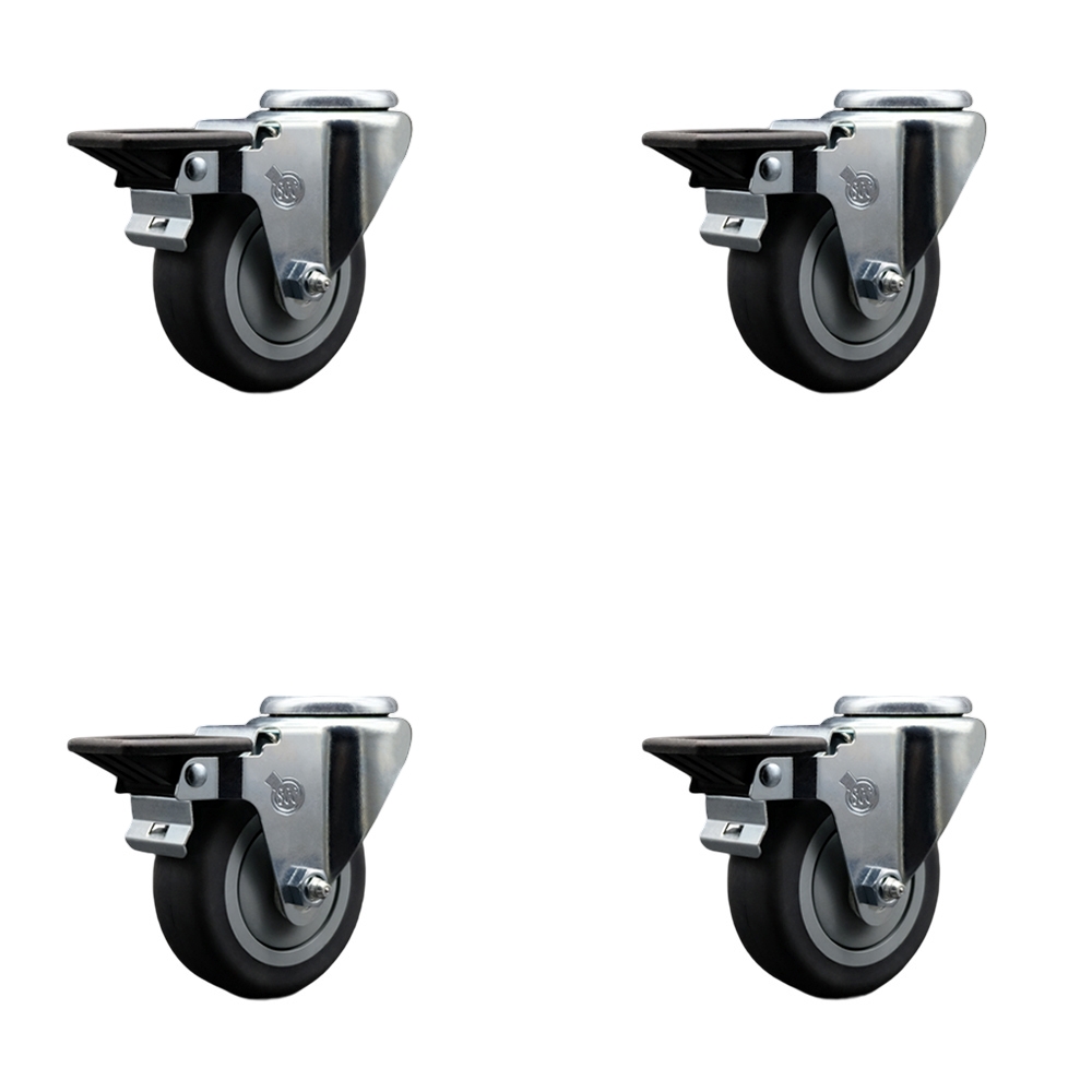 SCC-BH20S3514-TPRB-PLB-4 Thermoplastic Rubber Swivel Bolt Hole Caster with 3.5 x 1.25 in. Gray Wheels - Set of 4