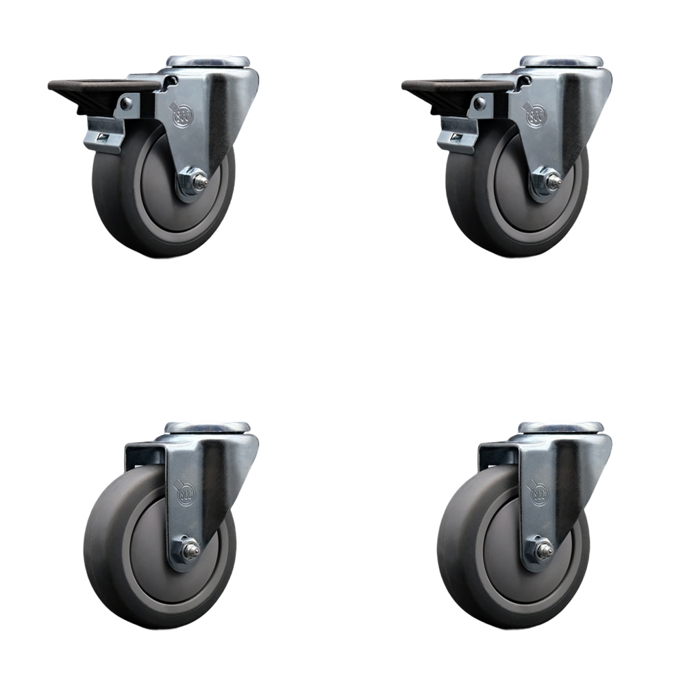 SCC-BH20S414-TPRB-PLB-2-S-2 Thermoplastic Rubber Swivel Bolt Hole Caster, 4 x 1.25 in. Gray Wheels - Set of 4