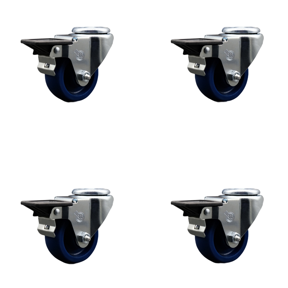 SCC-BH20S314-SPUS-PLB-4 Solid Polyurethane Swivel Bolt Hole Caster with 3 x 1.25 in. Blue Wheels - Set of 4
