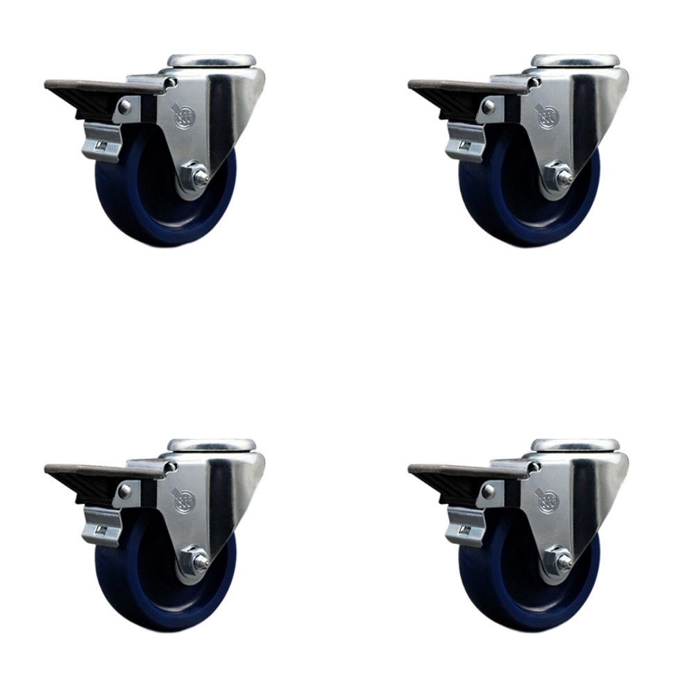 SCC-BH20S3514-SPUS-PLB-4 Solid Polyurethane Swivel Bolt Hole Caster with 3.5 x 1.25 in. Blue Wheels - Set of 4