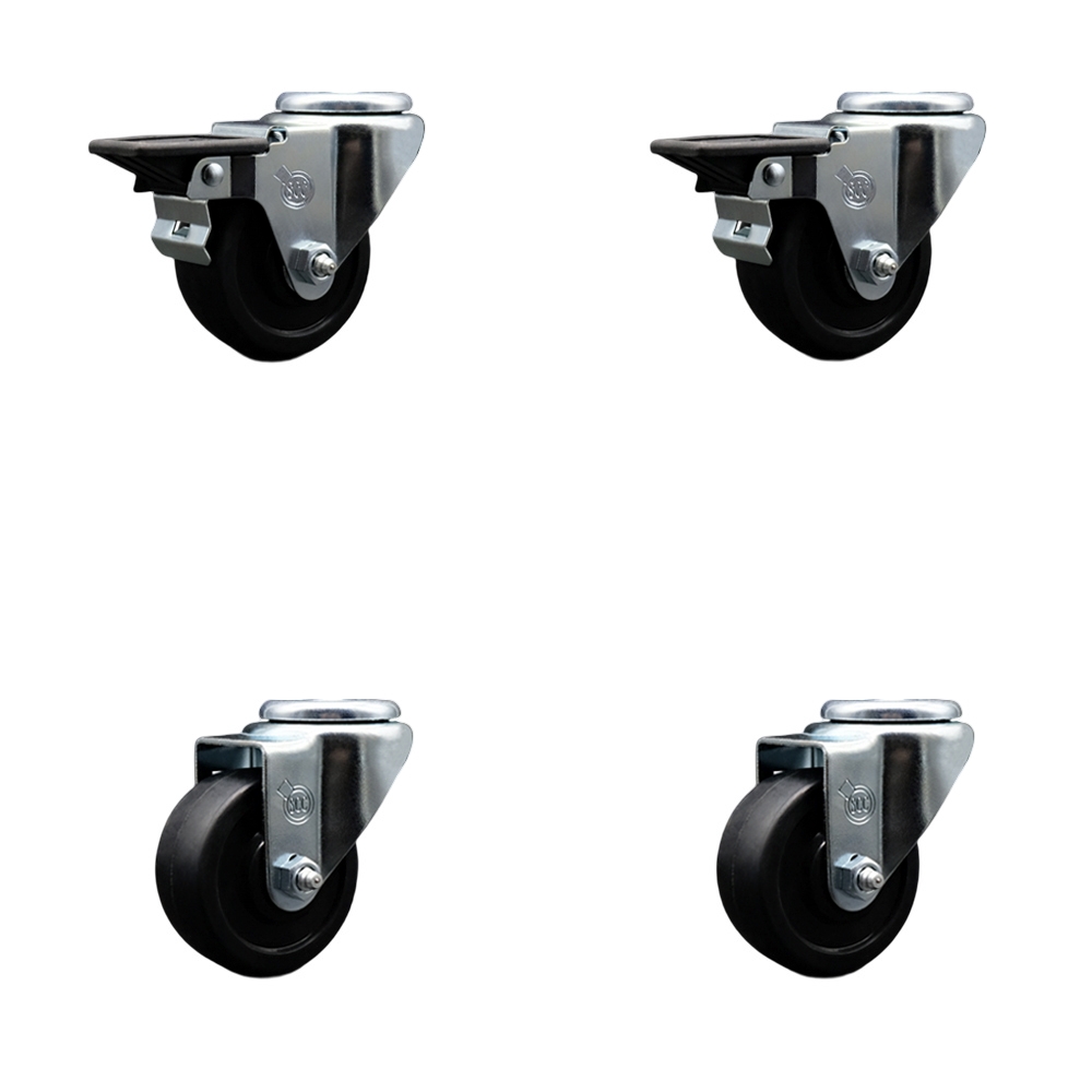 SCC-BH20S314-SRS-PLB-2-S-2 Soft Rubber Swivel Bolt Hole Caster with 3 x 1.25 in. Black Wheels - Set of 4