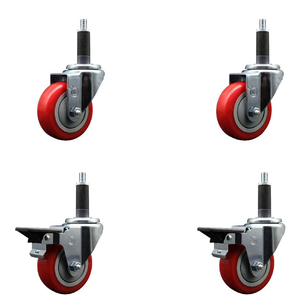 SCC-EX20S3514-PPUB-RED-2-PLB-2-1 Polyurethane Swivel Expanding Stem Caster with 3.5 in. Red Wheels & 1 in. Stems - Set of 4