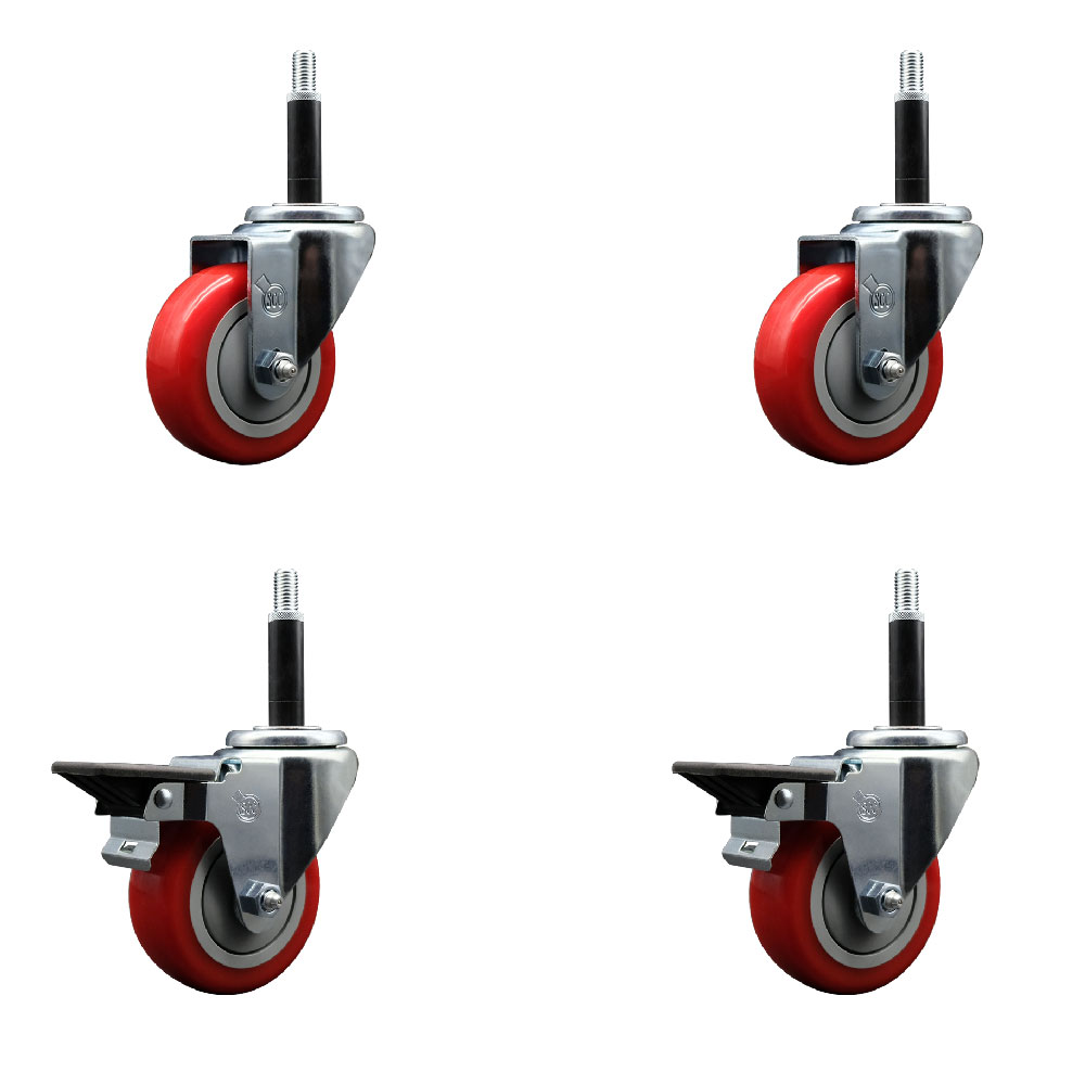SCC-EX20S3514-PPUB-RED-2-PLB-2-34 Polyurethane Swivel Expanding Stem Caster with 3.5 in. Red Wheels & 0.75 in. Stems - Set of 4