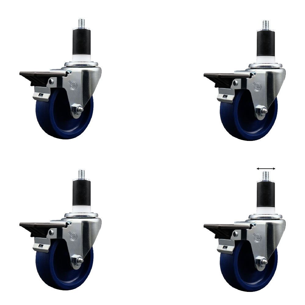SCC-EX20S414-SPUS-PLB-112-4 Solid Polyurethane Swivel Expanding Stem Caster with 4 in. Blue Wheels & 1.5 in. Stems - Set of 4