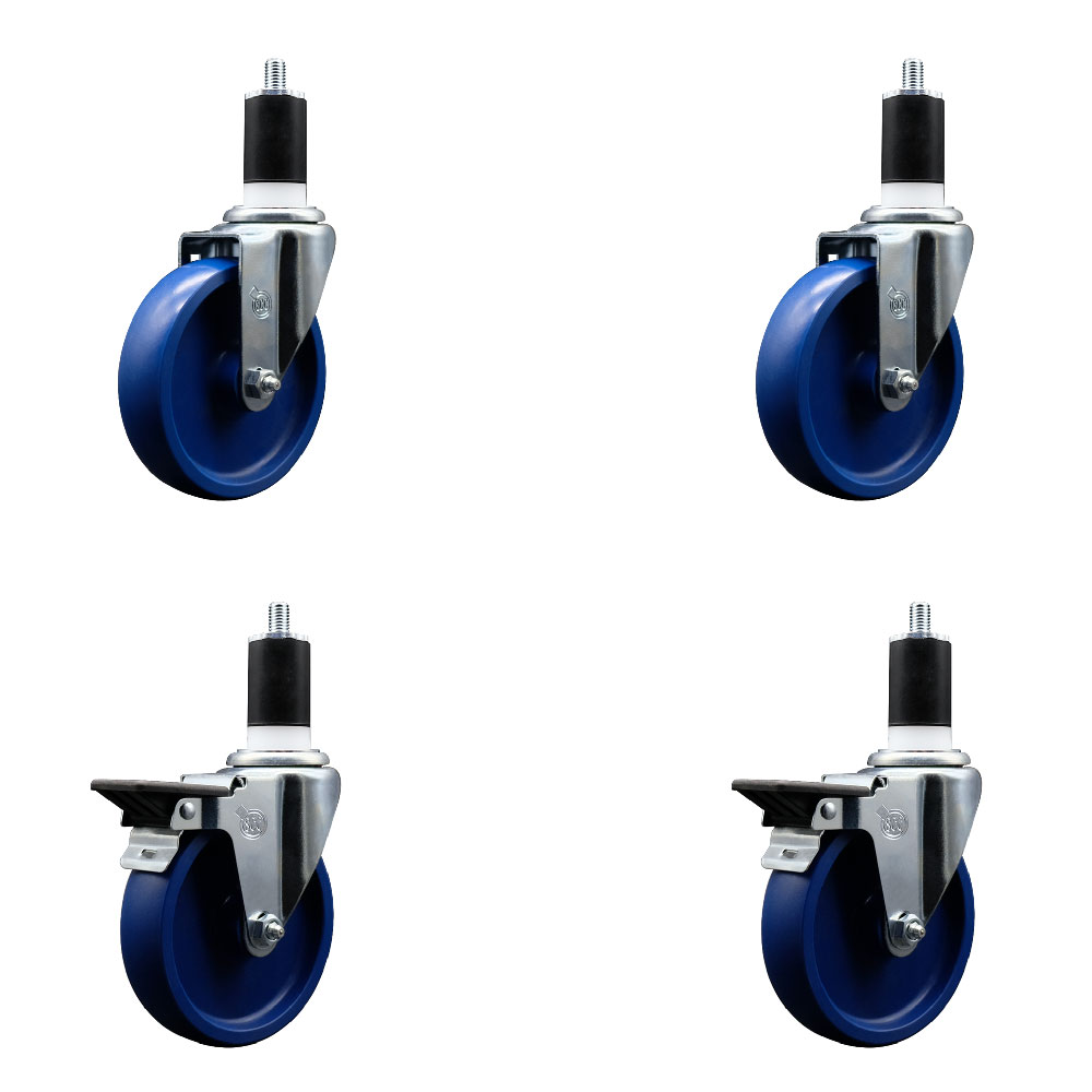 SCC-EX20S514-SPUS-2-PLB-2-112 Solid Polyurethane Swivel Expanding Stem Caster with 5 in. Blue Wheels & 1.5 in. Stems - Set of 4