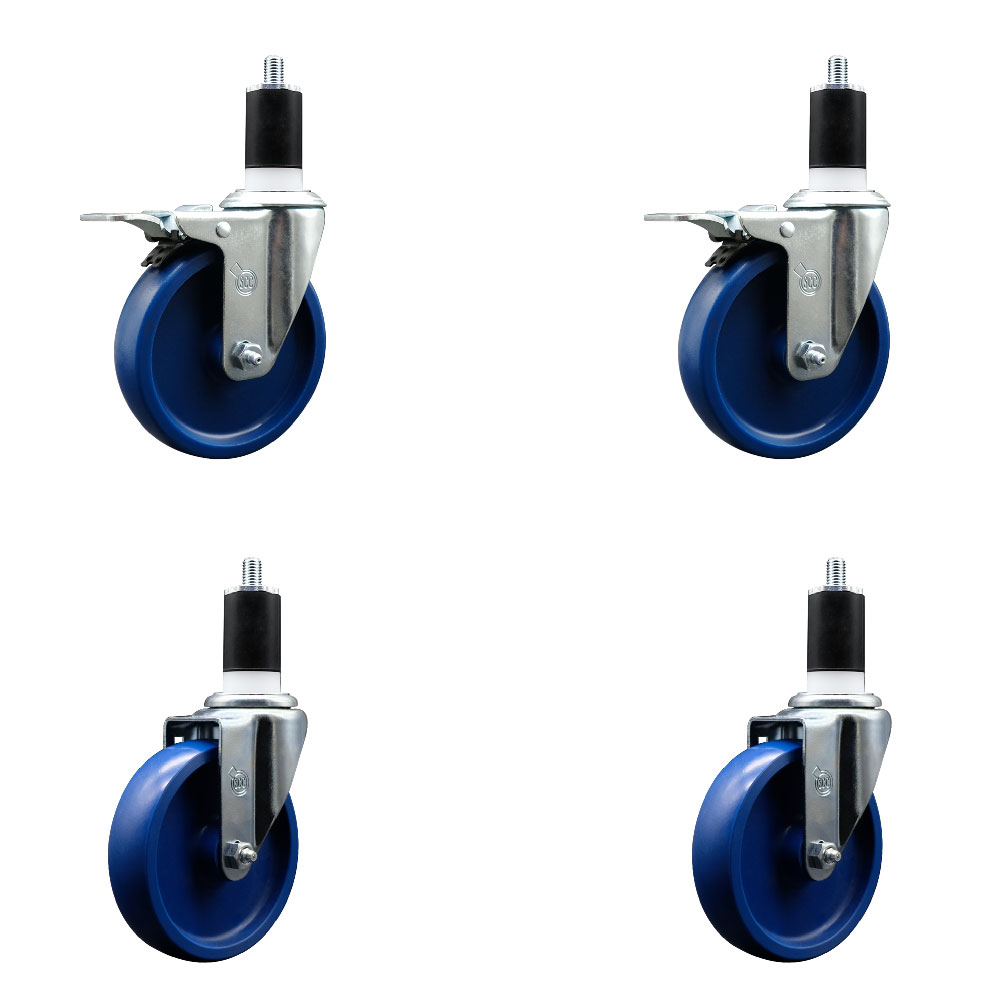 SCC-EXTTL20S514-SPUS-2-S-2-112 Solid Polyurethane Swivel Expanding Stem Caster with 5 in. Blue Wheels & 1.5 in. Stems - Set of 4
