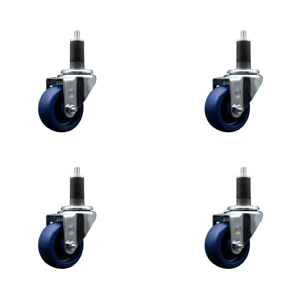 SCC-EX20S314-SPUS-114-4 Solid Polyurethane Swivel Expanding Stem Caster with 3 in. Blue Wheels & 1.25 in. Stems - Set of 4
