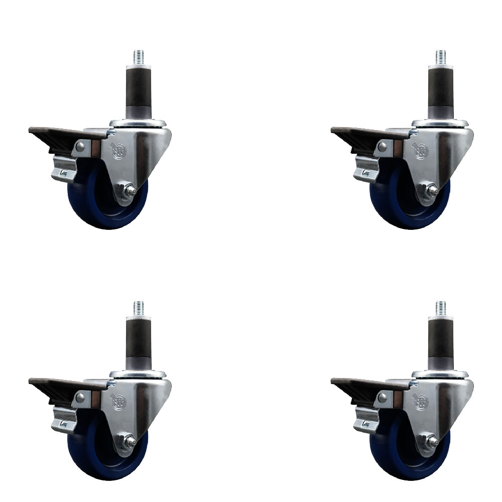 SCC-EX20S314-SPUS-PLB-114-4 Solid Polyurethane Swivel Expanding Stem Caster with 3 in. Blue Wheels & 1.25 in. Stems - Set of 4