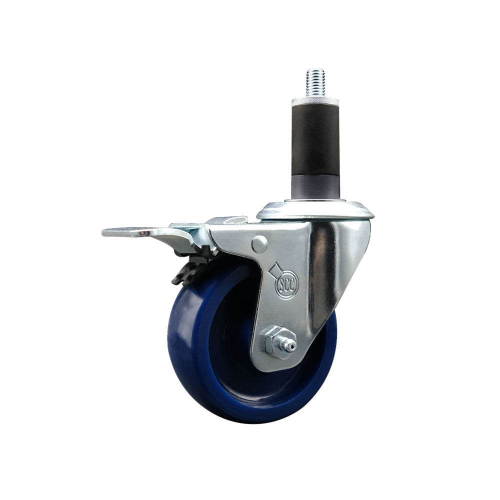 SCC-EXTTL20S3514-SPUS-114 Solid Polyurethane Expanding Stem Swivel Caster with 3.5 in. Blue Wheel & 1.25 in. Stem & Total Locking Brake