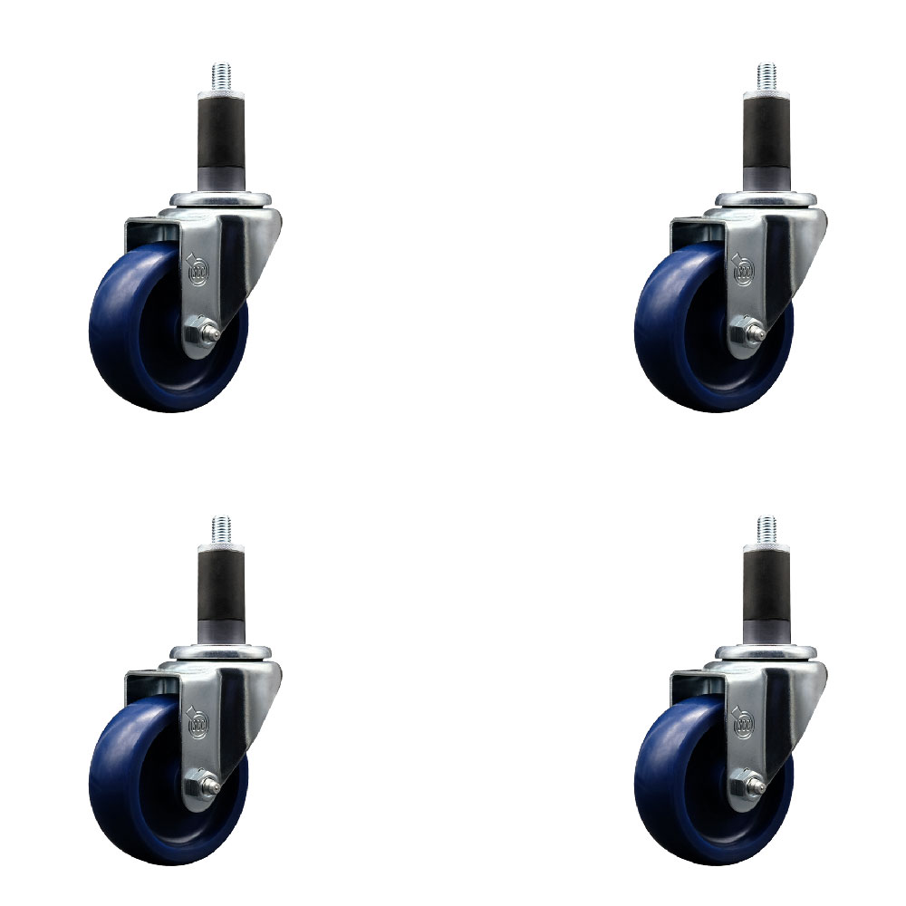 SCC-EX20S3514-SPUS-114-4 Solid Polyurethane Swivel Expanding Stem Caster with 3.5 in. Blue Wheels & 1.25 in. Stems - Set of 4