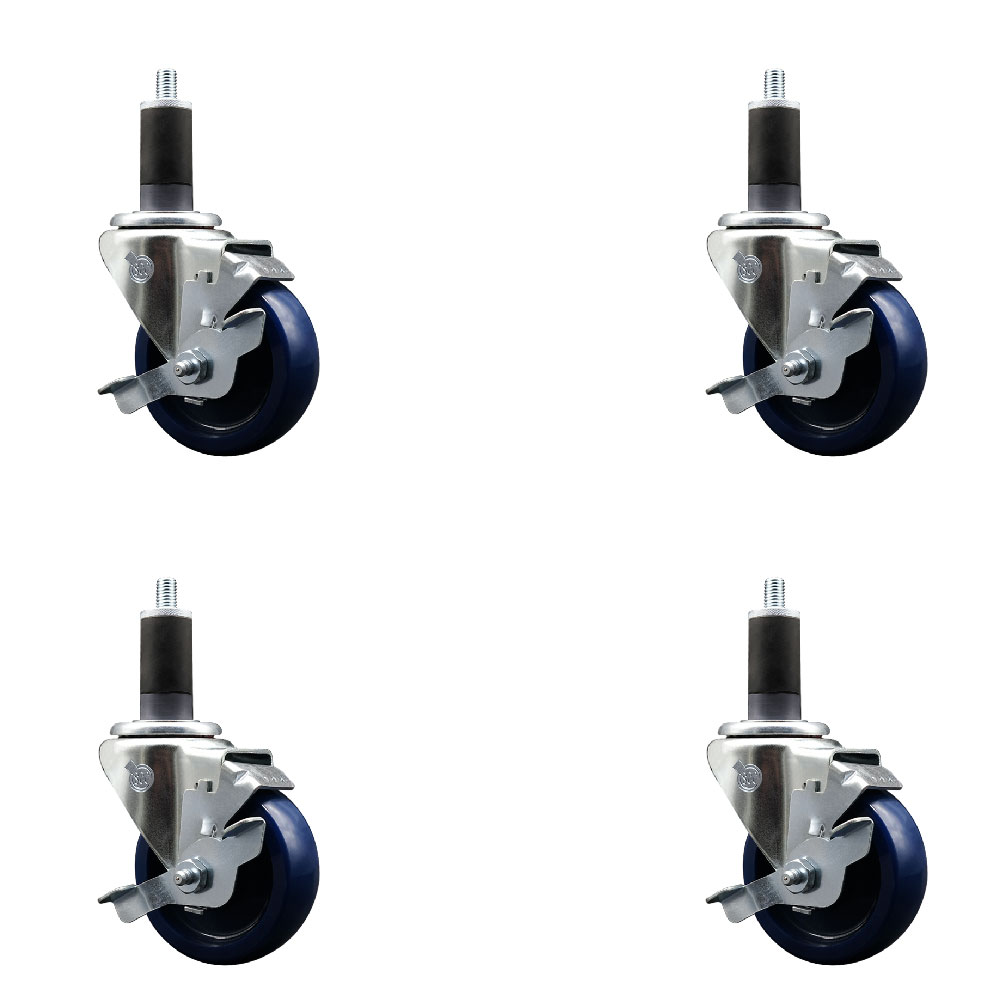 SCC-EX20S3514-SPUS-TLB-114-4 Solid Polyurethane Swivel Expanding Stem Caster with 3.5 in. Blue Wheels & 1.25 in. Stems - Set of 4