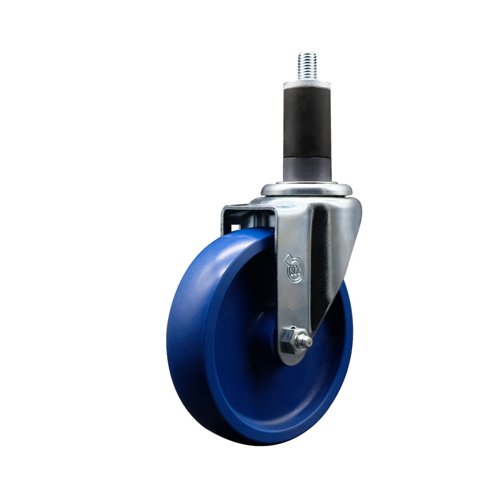 SCC-SSEX20S514-SPUS-114 Stainless Steel Solid Polyurethane Expanding Stem Swivel Caster with 5 in. Blue Wheel & 1.25 in. Stem